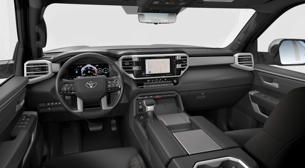 A spacious and high-tech 2025 Toyota Sequoia Hybrid interior, featuring advanced infotainment and luxurious seating.