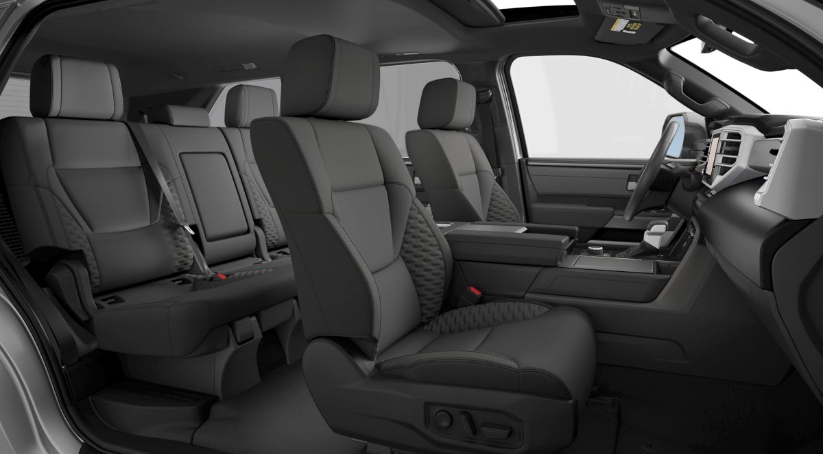 A spacious and high-tech 2025 Toyota Sequoia Hybrid interior, featuring advanced infotainment and luxurious seating.