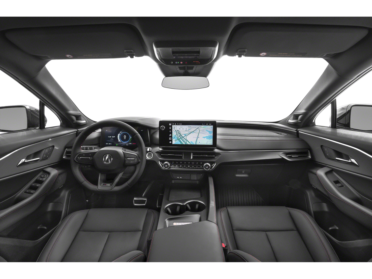 Interior of the Acura ZDX, featuring a digital dashboard, leather seats, and advanced infotainment system.