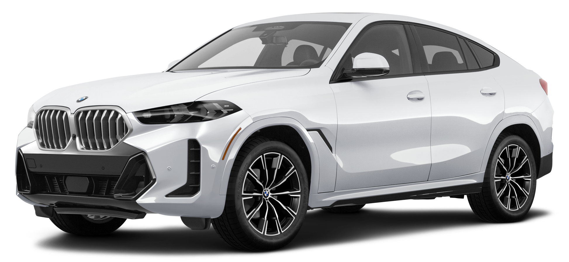 Front view of the 2025 BMW X6 showcasing its sleek design and LED headlights.