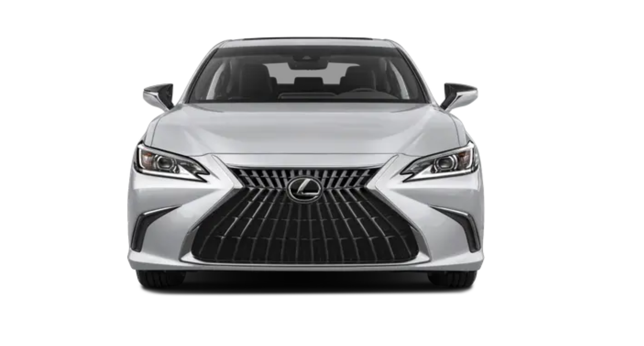 Front view of the 2025 Lexus ES 350 featuring the signature Lexus spindle grille and Bi-LED headlights.