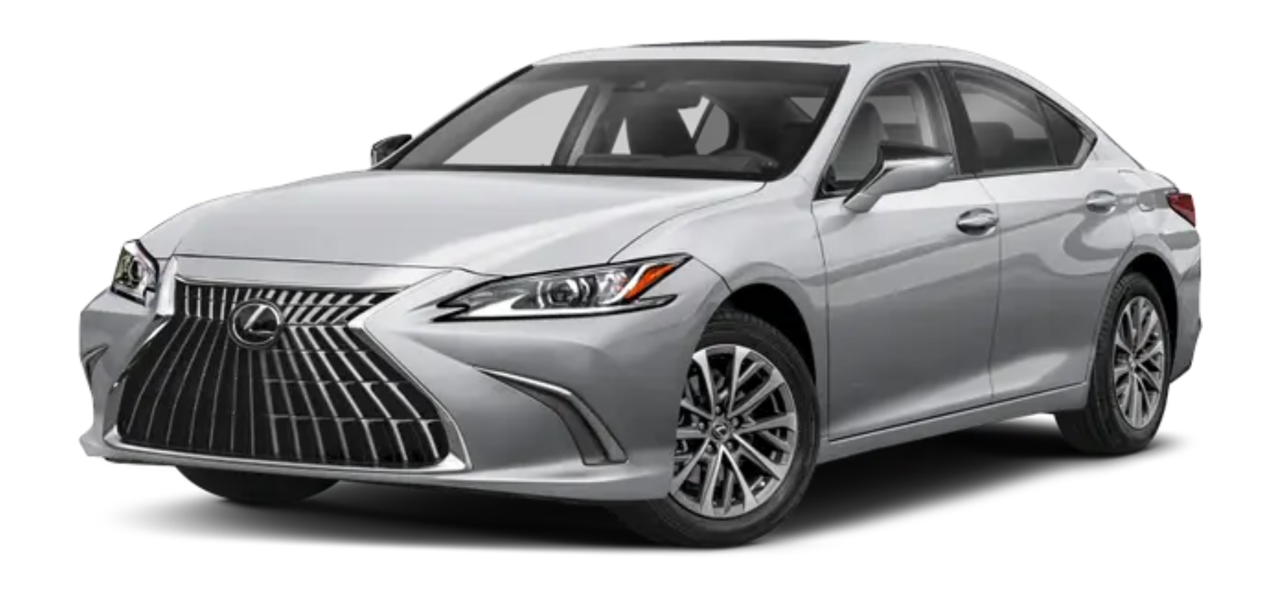 Side profile of the 2025 Lexus ES 350 highlighting its sleek body lines, alloy wheels, and luxury sedan proportions.