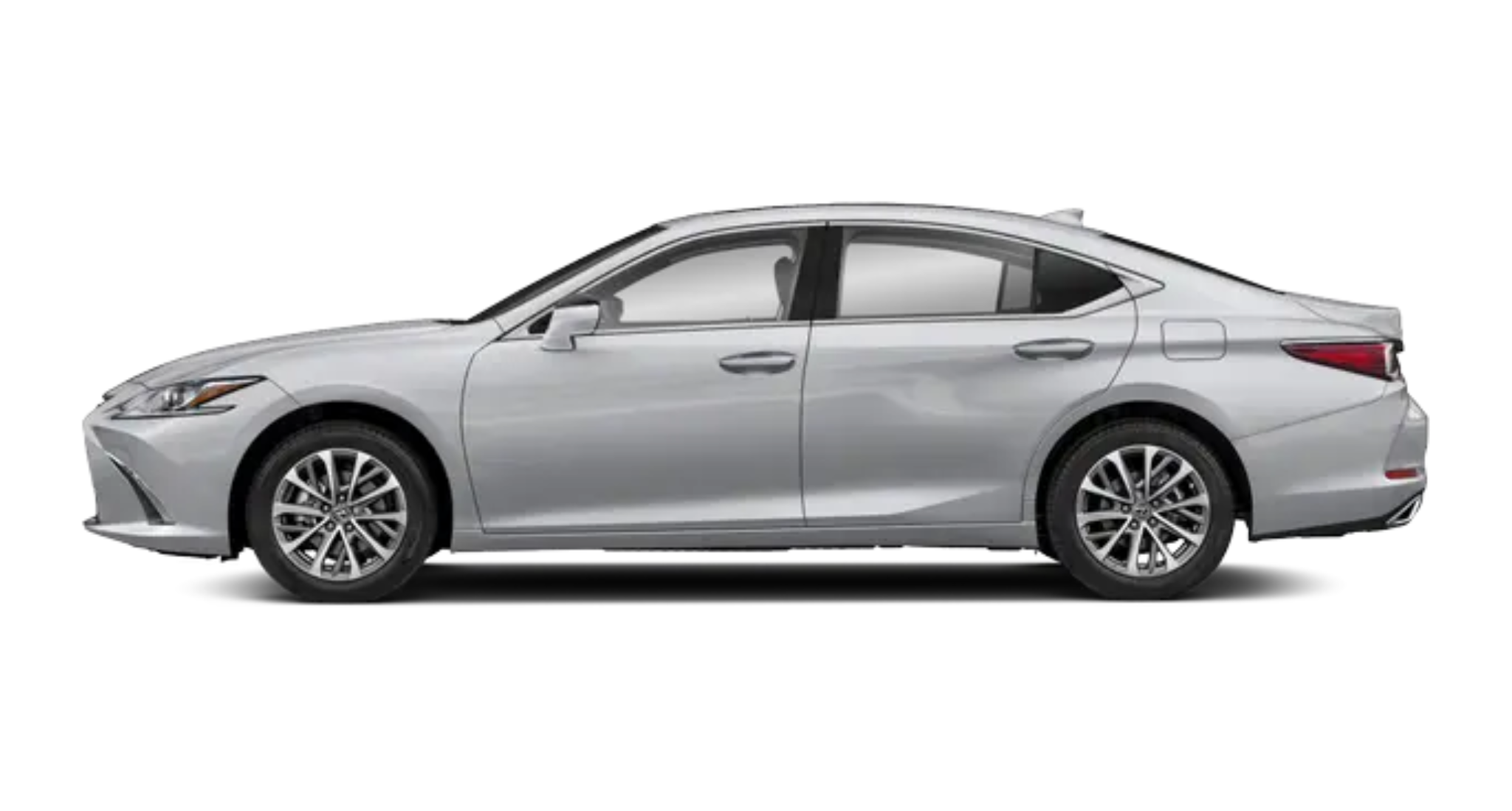 2025 Lexus ES 350 side angle with sculpted aerodynamics, elegant styling, and premium alloy wheels.