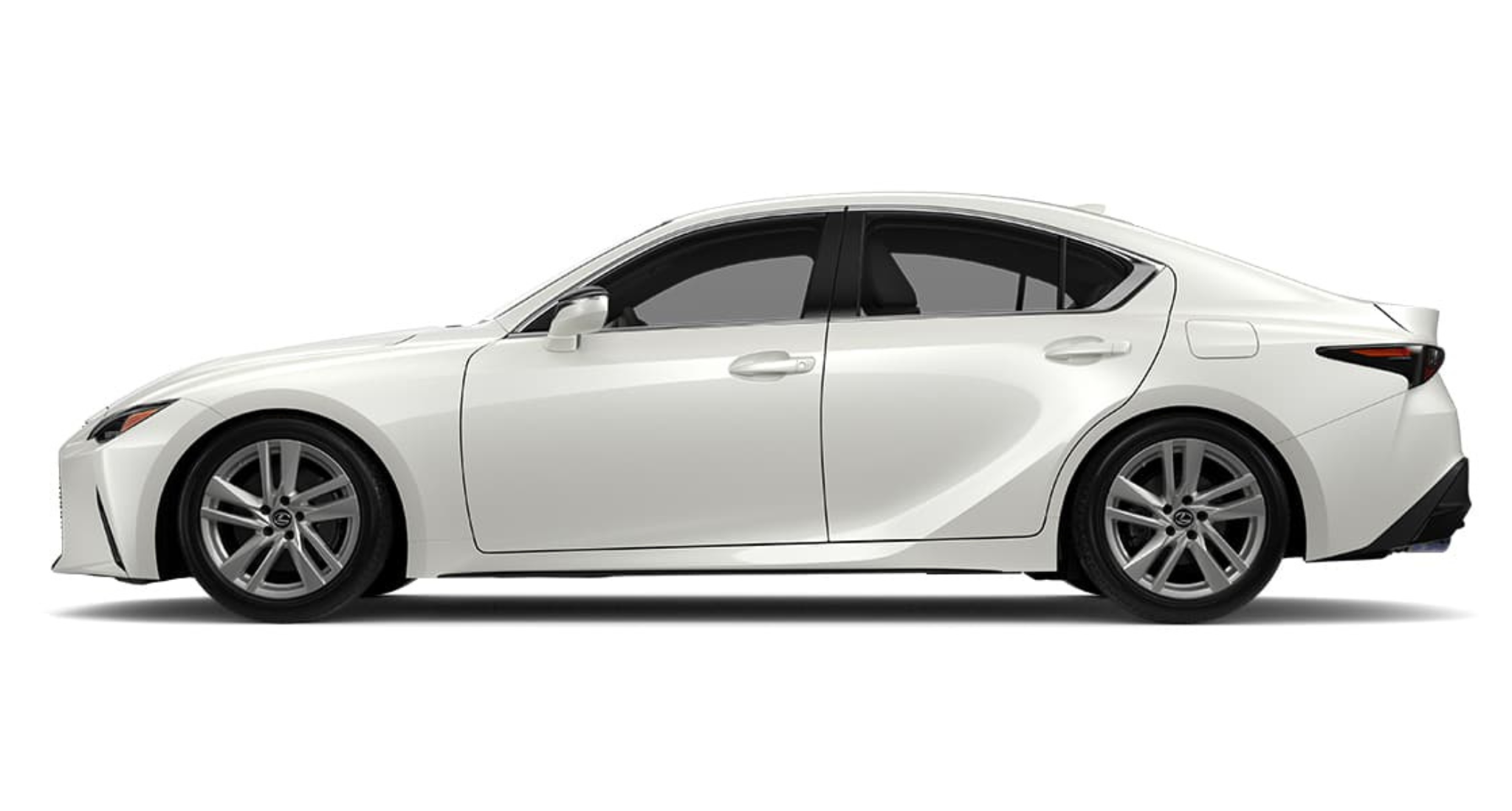 A side profile of the 2025 Lexus IS 300, emphasizing its sculpted body lines, aerodynamic design, and stylish alloy wheels, combining sportiness with sophistication.