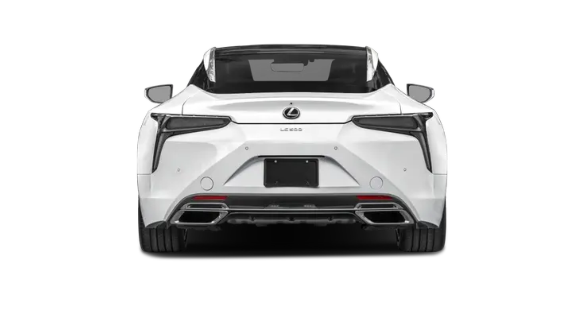 The rear view of the 2025 Lexus LC 500, featuring its distinctive taillight design, speed-activated rear wing, and carbon fiber detailing