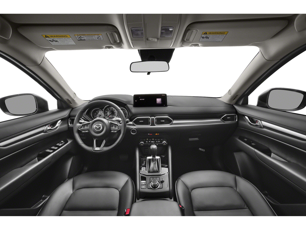 Interior of the 2025 Mazda CX-5, featuring its premium leather seats, digital dashboard, and infotainment system.