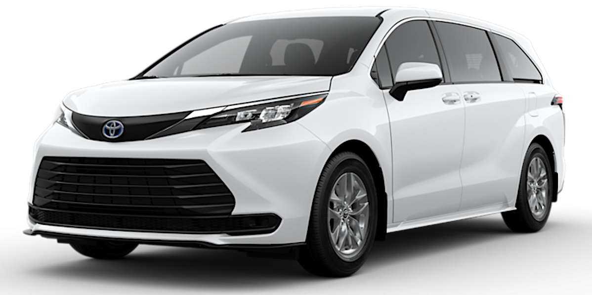 A sleek 2025 Toyota Sienna Hybrid front view, available for lease at Best Deal Auto Leasing in Brooklyn, NY.