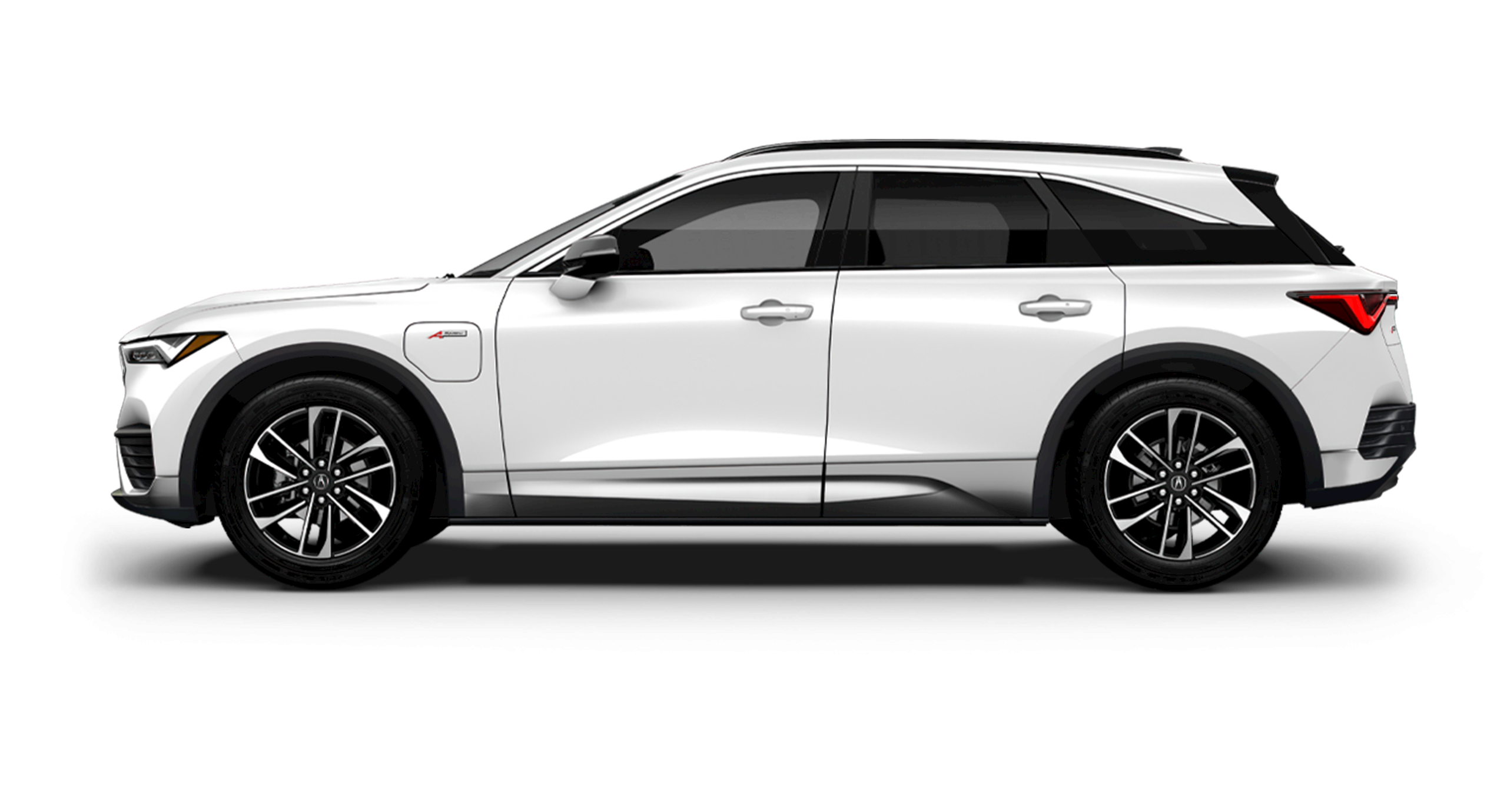 Side view of the 2024 Acura ZDX electric crossover, featuring sporty lines and premium detailing.