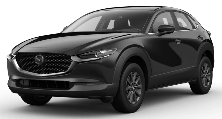 Front view of the 2025 Mazda CX-30 in Brooklyn, NY, showcasing its bold front grille, LED headlights, and modern crossover design.