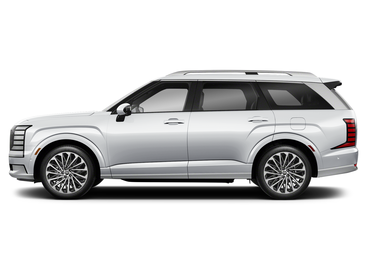 Side view of the Hyundai Palisade, highlighting its sleek body lines, alloy wheels, and elegant SUV styling.