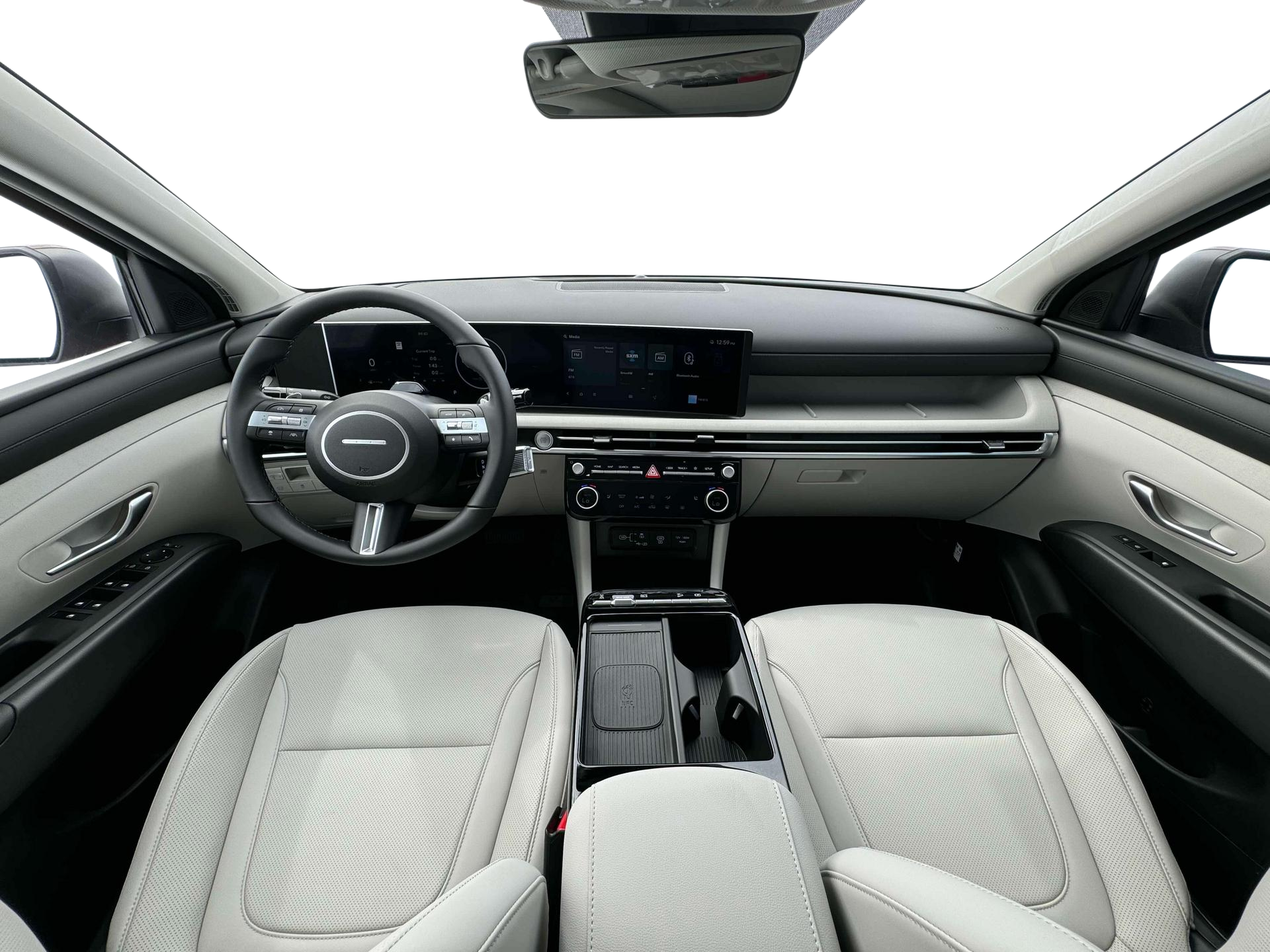 Dashboard of the 2025 Hyundai Tucson Hybrid Lease with 12.3-inch touchscreen.