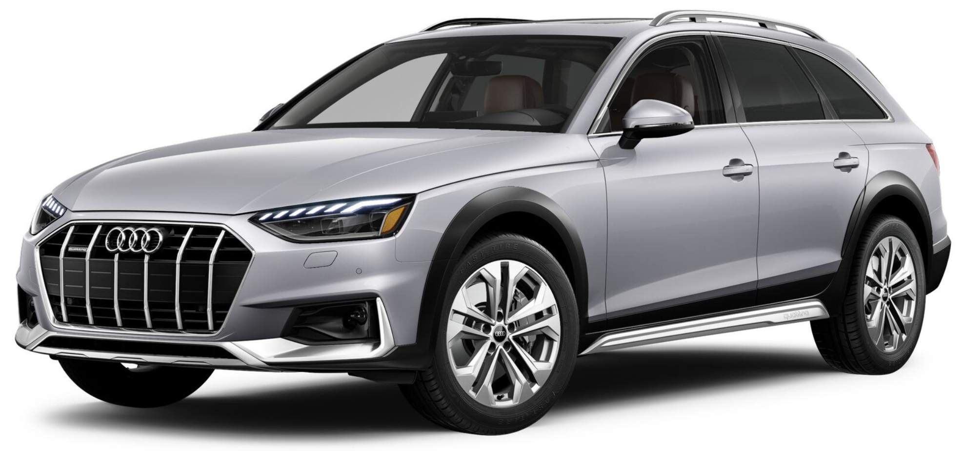 Front view of the 2025 Audi A4 allroad, featuring Audi’s signature Singleframe grille, LED headlights, and bold styling for a commanding road presence.