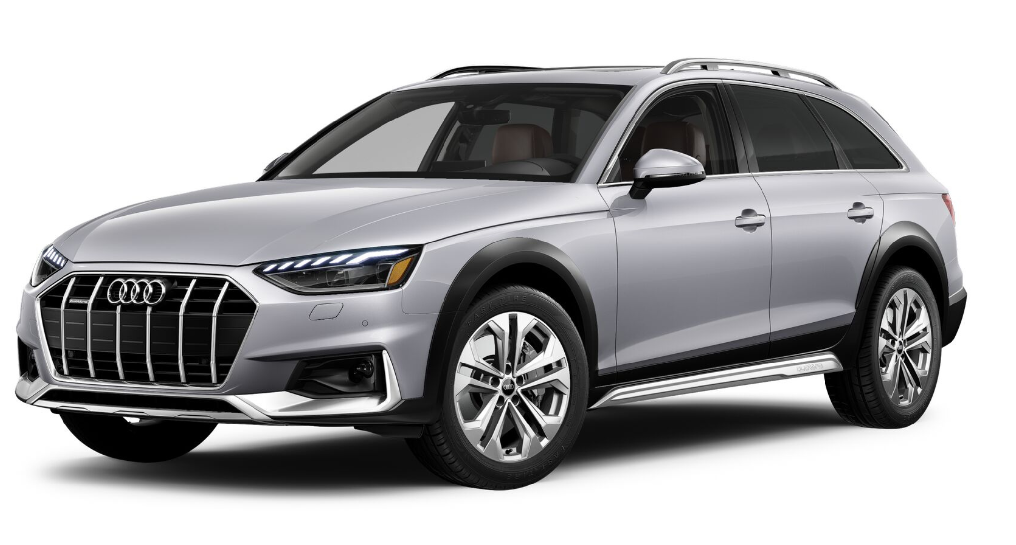 Front view of the 2025 Audi A4 allroad, featuring Audi’s signature Singleframe grille, LED headlights, and bold styling for a commanding road presence.