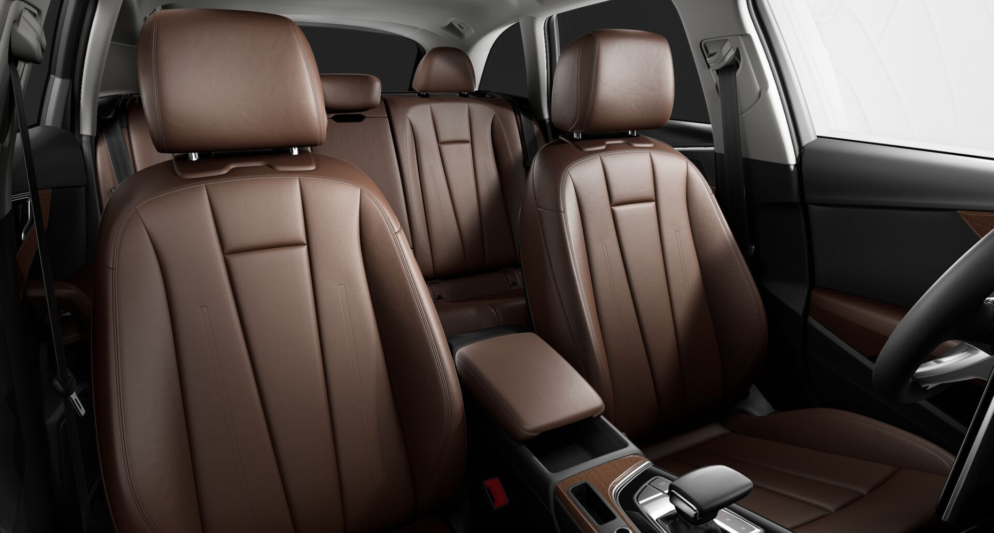 Premium brown leather seats inside the 2025 Audi A4 allroad, offering spacious and comfortable seating with elegant stitching and high-end materials.