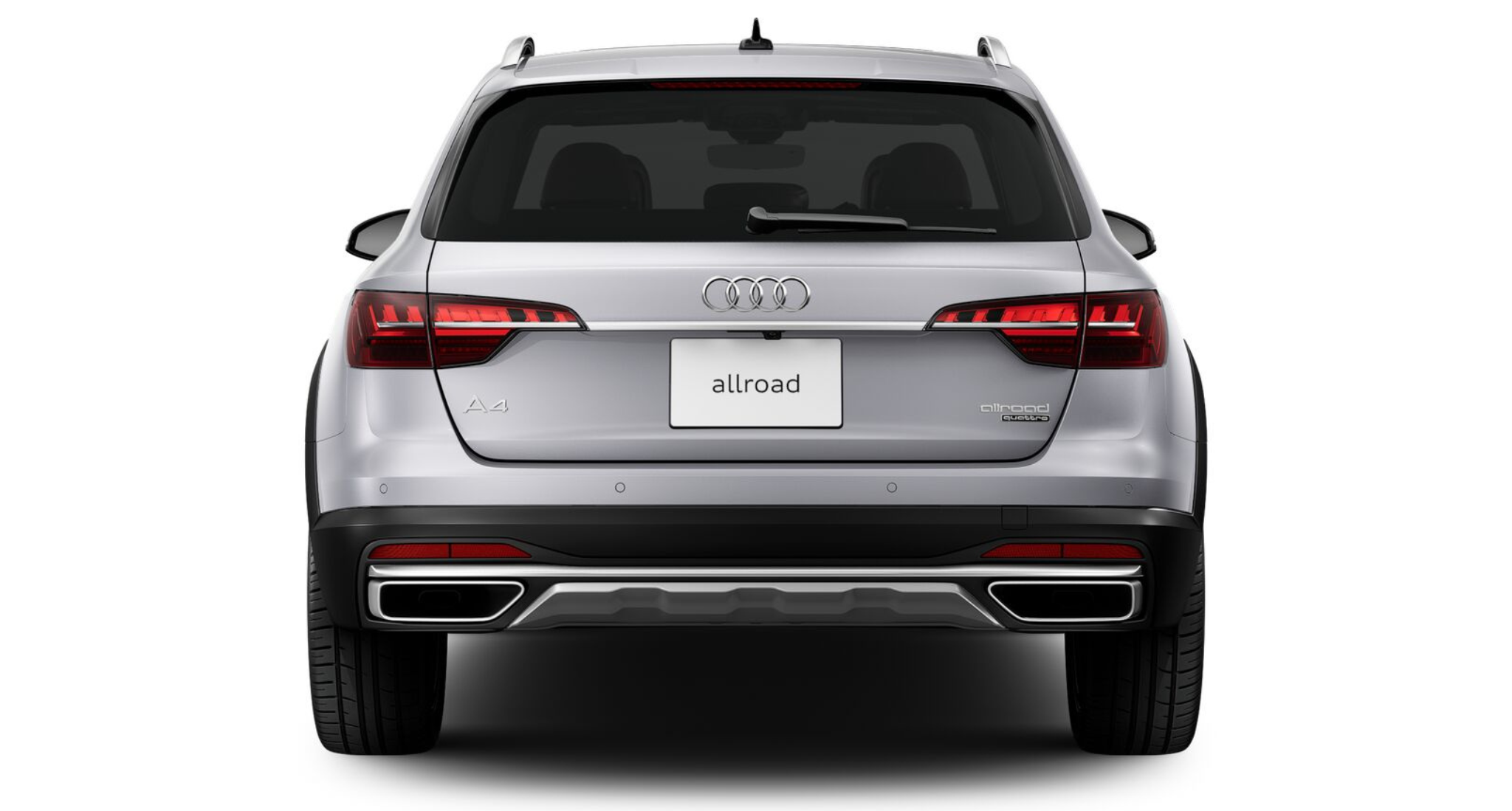 Rear exterior of the 2025 Audi A4 allroad showcasing its stylish LED taillights, dual exhaust tips, and allroad badging for a sporty yet refined look