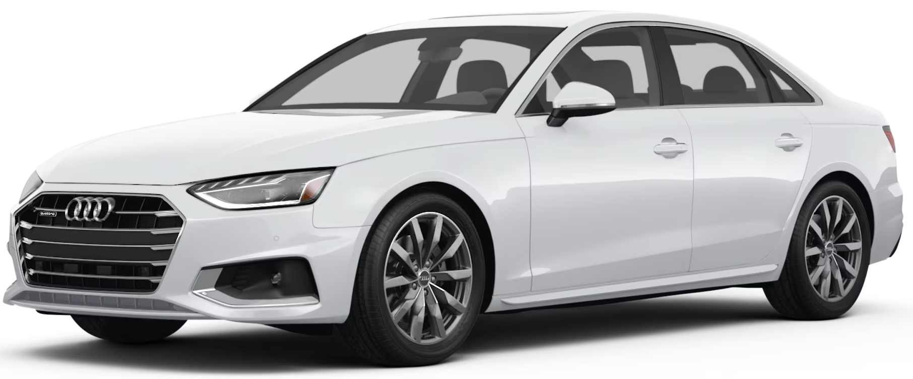 2025 Audi A4 Premium 40 TFSI quattro AWD front view with a bold black honeycomb grille, Matrix LED headlights, sculpted hood, and Audi’s quattro badging emphasizing its performance-driven luxury sedan appeal.