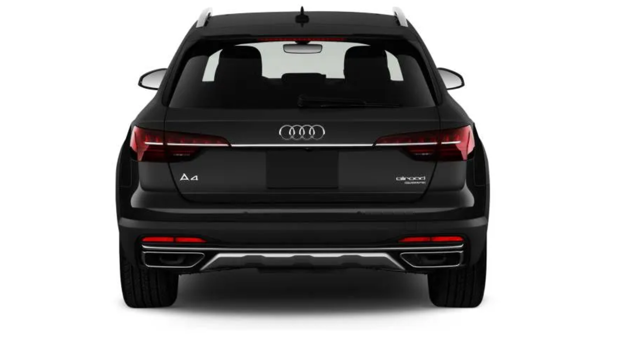 2025 Audi A4 Premium 40 TFSI quattro AWD rear view showcasing LED taillights, sleek black exterior, dual exhaust design, and Audi badging for a sophisticated and sporty look.