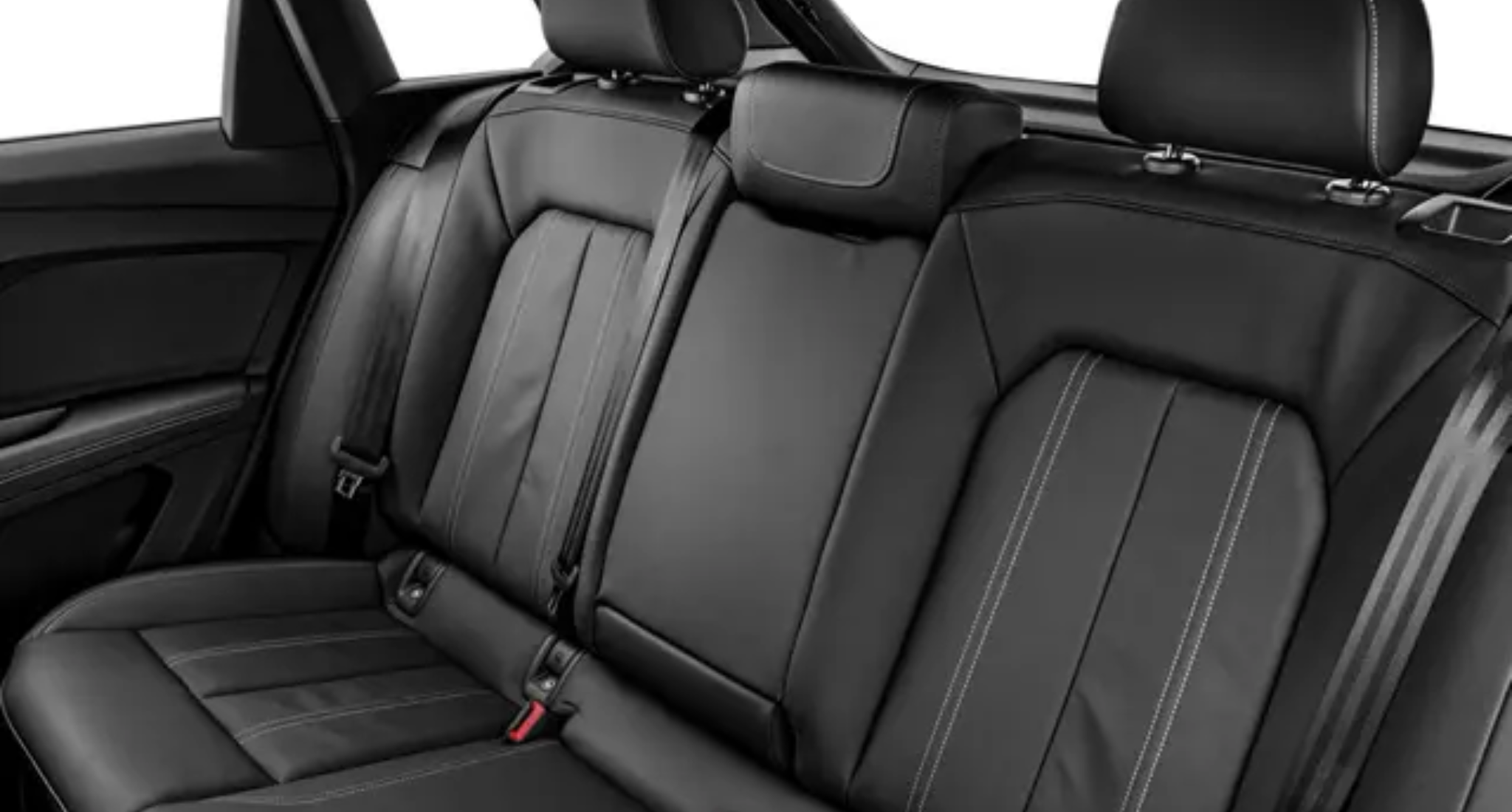 Spacious rear passenger seating in the 2025 Audi Q4 e-tron, showcasing black leather upholstery, ergonomic design, and advanced comfort features.