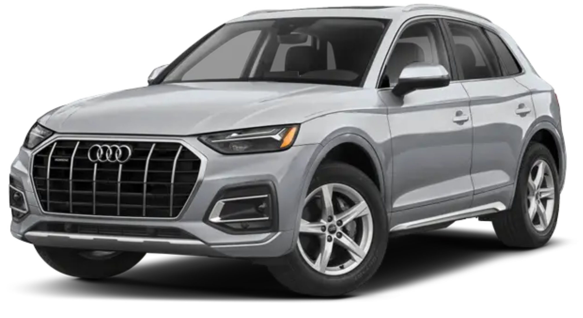 An aggressive front view of the 2025 Audi Q5 with Audi’s signature Singleframe grille, sharp LED headlights, and dynamic body styling for a bold presence on the road.