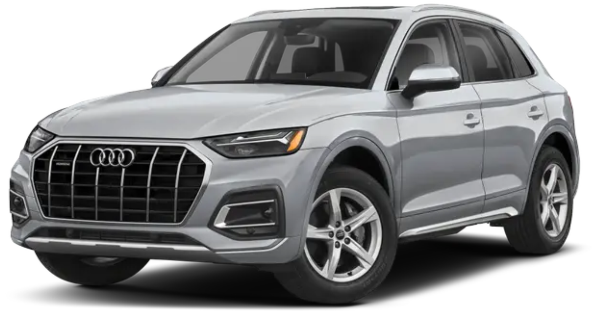 An aggressive front view of the 2025 Audi Q5 with Audi’s signature Singleframe grille, sharp LED headlights, and dynamic body styling for a bold presence on the road.