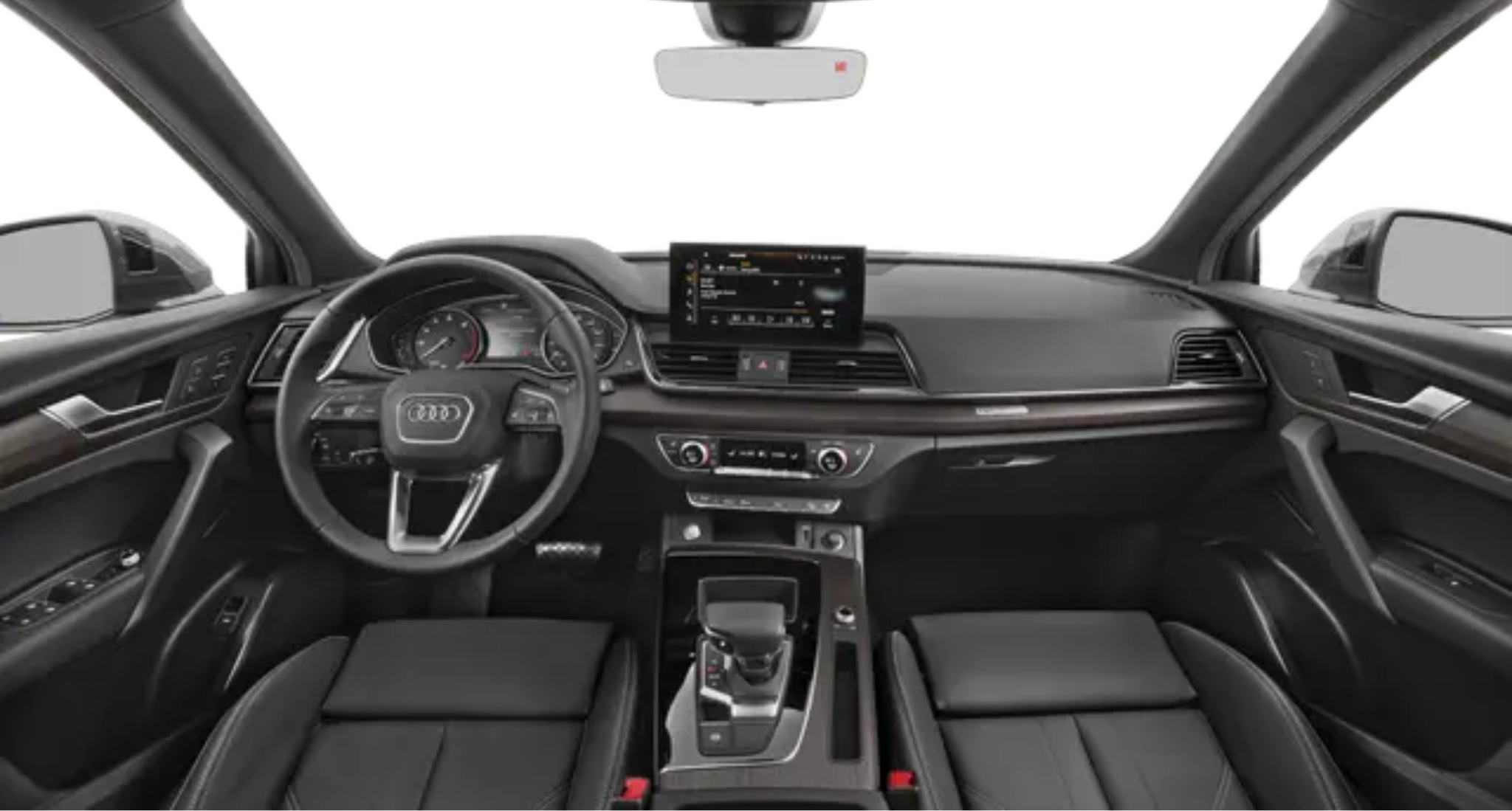 A high-tech and elegant interior dashboard of the 2025 Audi Q5, featuring a digital Audi Virtual Cockpit, a large infotainment touchscreen, and premium materials for a sophisticated driving experience.