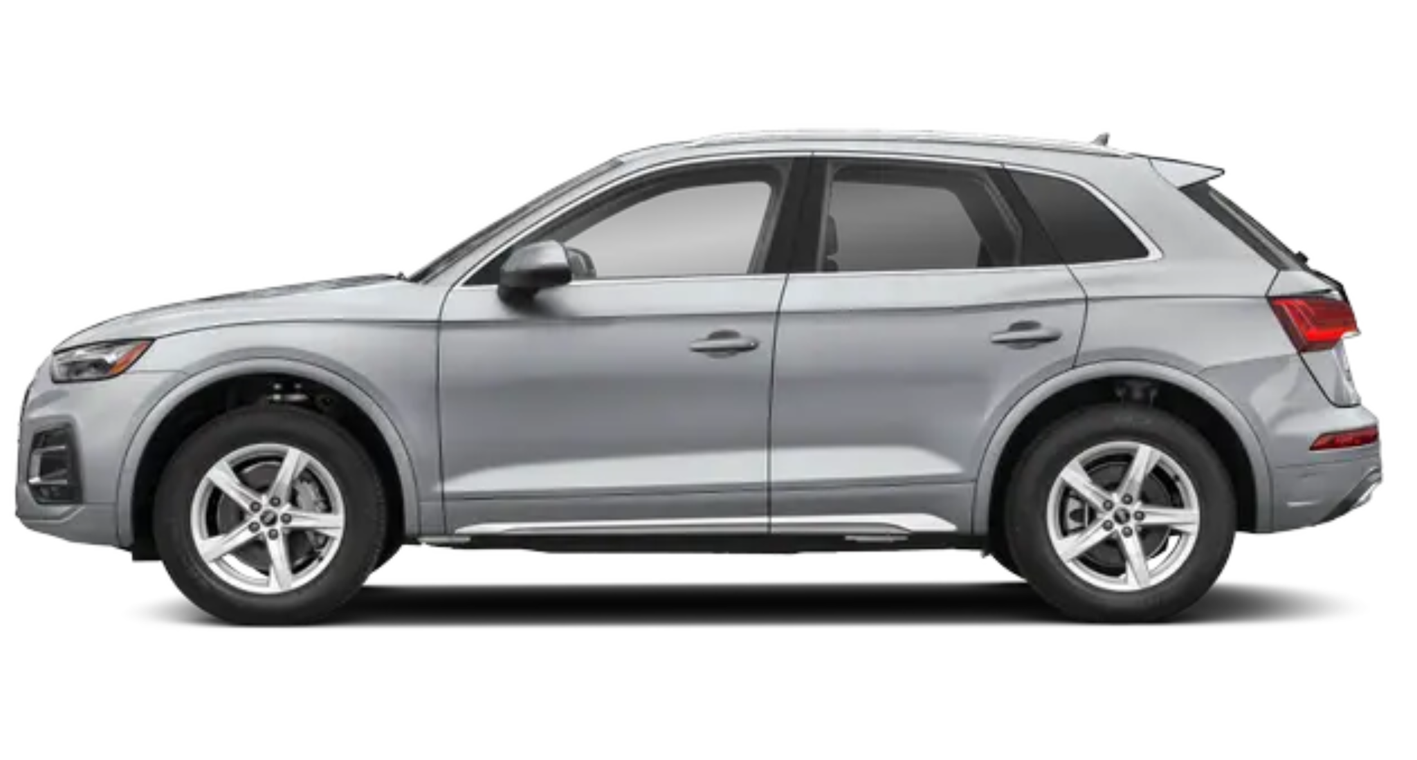 Side Profile of 2025 Audi Q5 in a stunning silver finish, featuring aerodynamic contours, stylish alloy wheels, and a sporty yet refined stance.