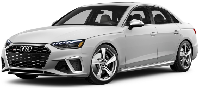 Front view of the 2025 Audi S4, featuring an aggressive honeycomb grille, Matrix-design LED headlights, large air intakes, and an athletic stance for a bold road presence.