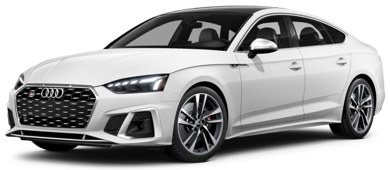 Bold front view of the 2025 Audi S5 Sportback featuring an aggressive honeycomb grille, sharp LED headlights, large air intakes, and the Audi S5 badge for a commanding presence on the road.