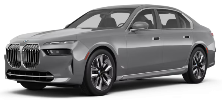 Front view of the 2025 BMW i7 lease special, a luxury electric sedan with sleek LED headlights