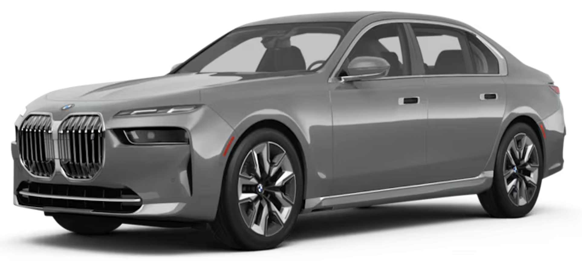 Front view of the 2025 BMW i7 lease special, a luxury electric sedan with sleek LED headlights