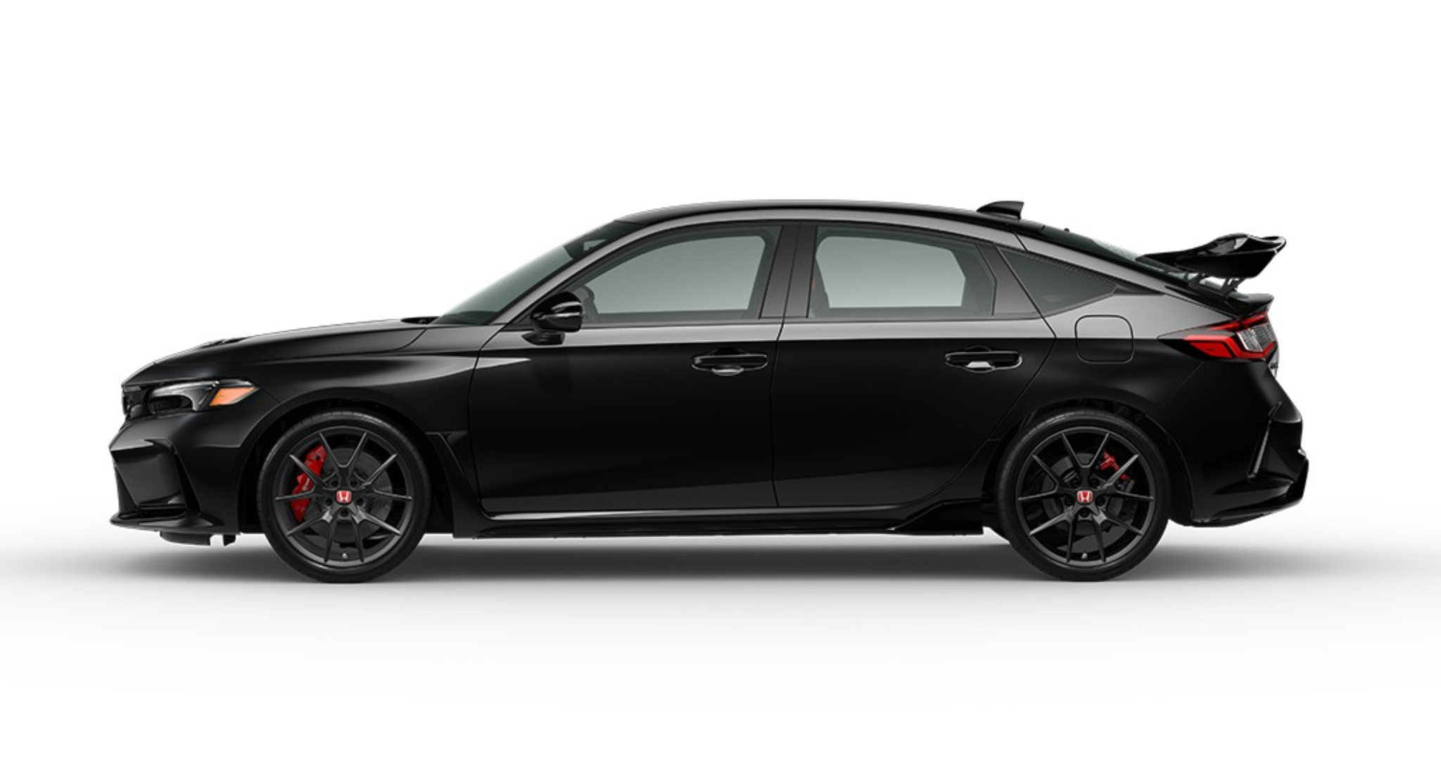Side profile of the 2025 Honda Accord Sport Hybrid in Crystal Black Pearl showcasing its sleek silhouette and aerodynamic design.