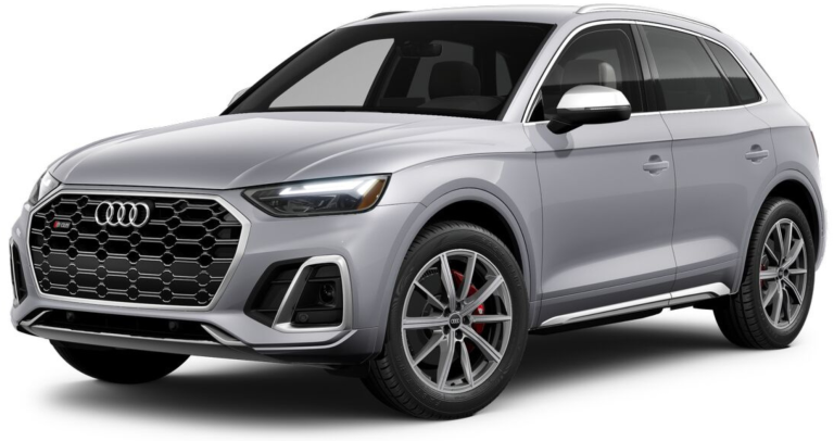 Front exterior view of the 2025 Audi SQ5 showcasing the signature Singleframe honeycomb grille, LED matrix headlights, and aggressive sport styling.
