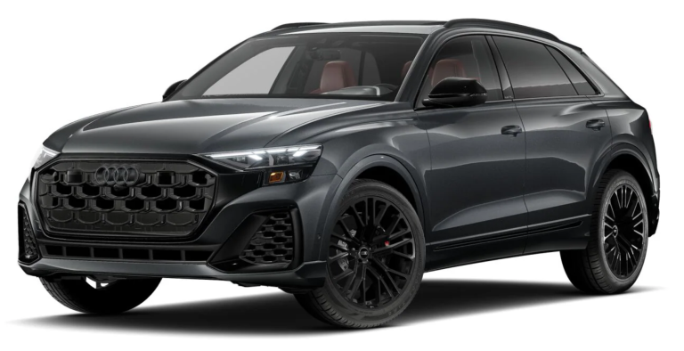Front view of 2025 Audi SQ8 with signature Audi black optic grille