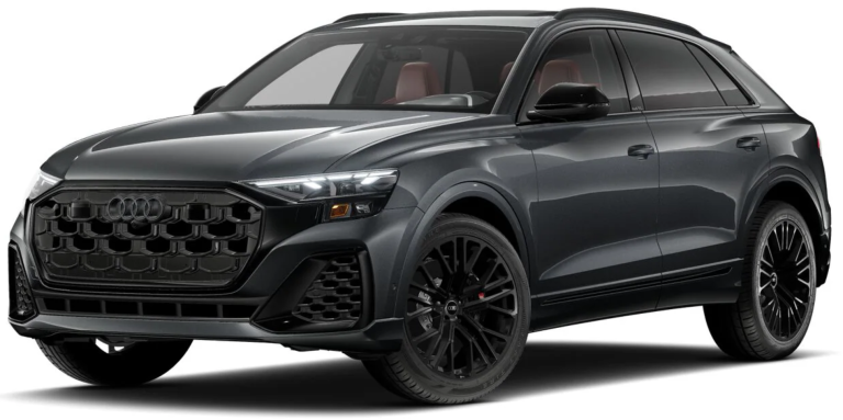 Front view of 2025 Audi SQ8 with signature Audi black optic grille