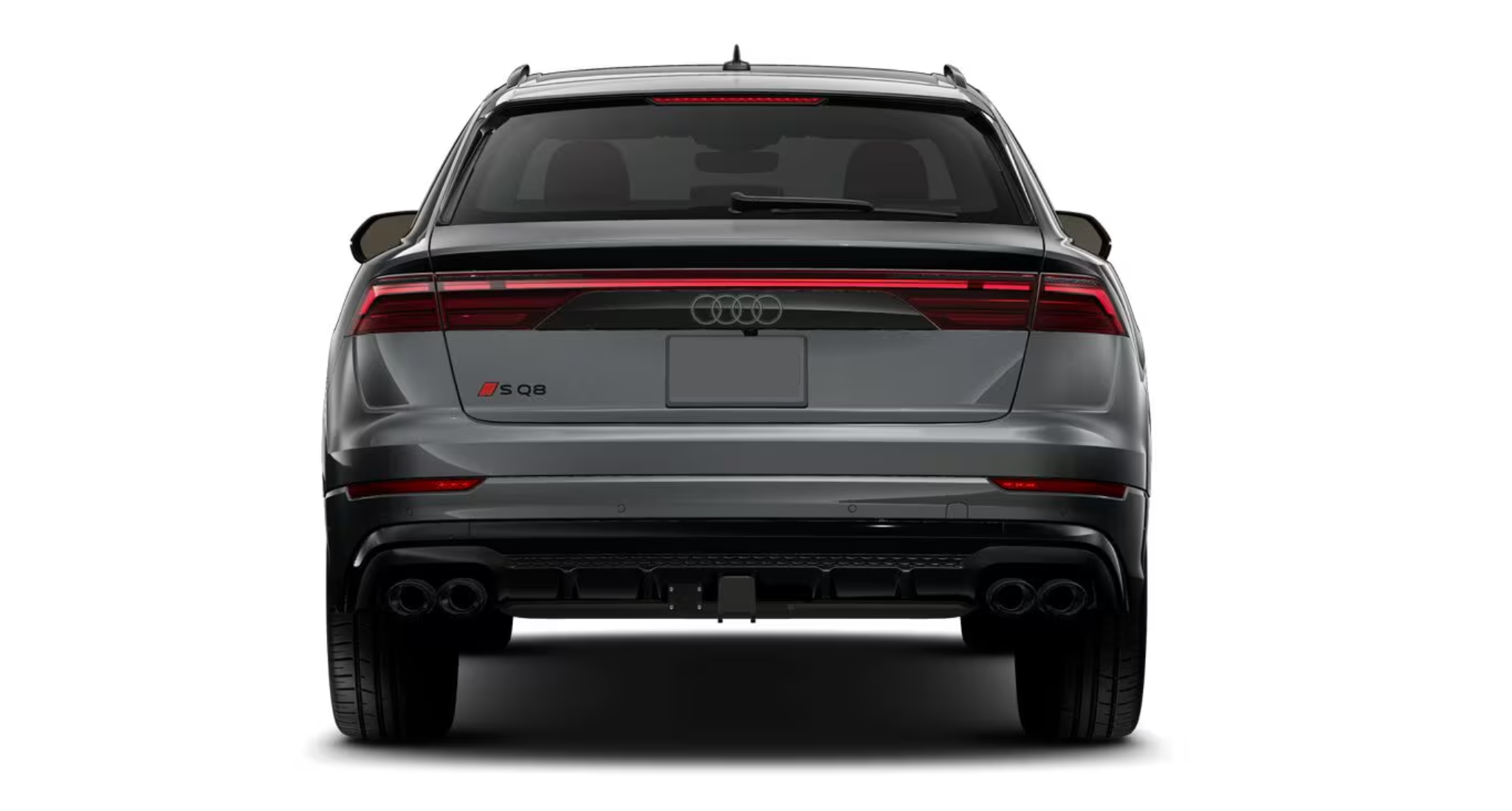 Rear view of 2025 Audi SQ8 with quad exhaust and LED taillights