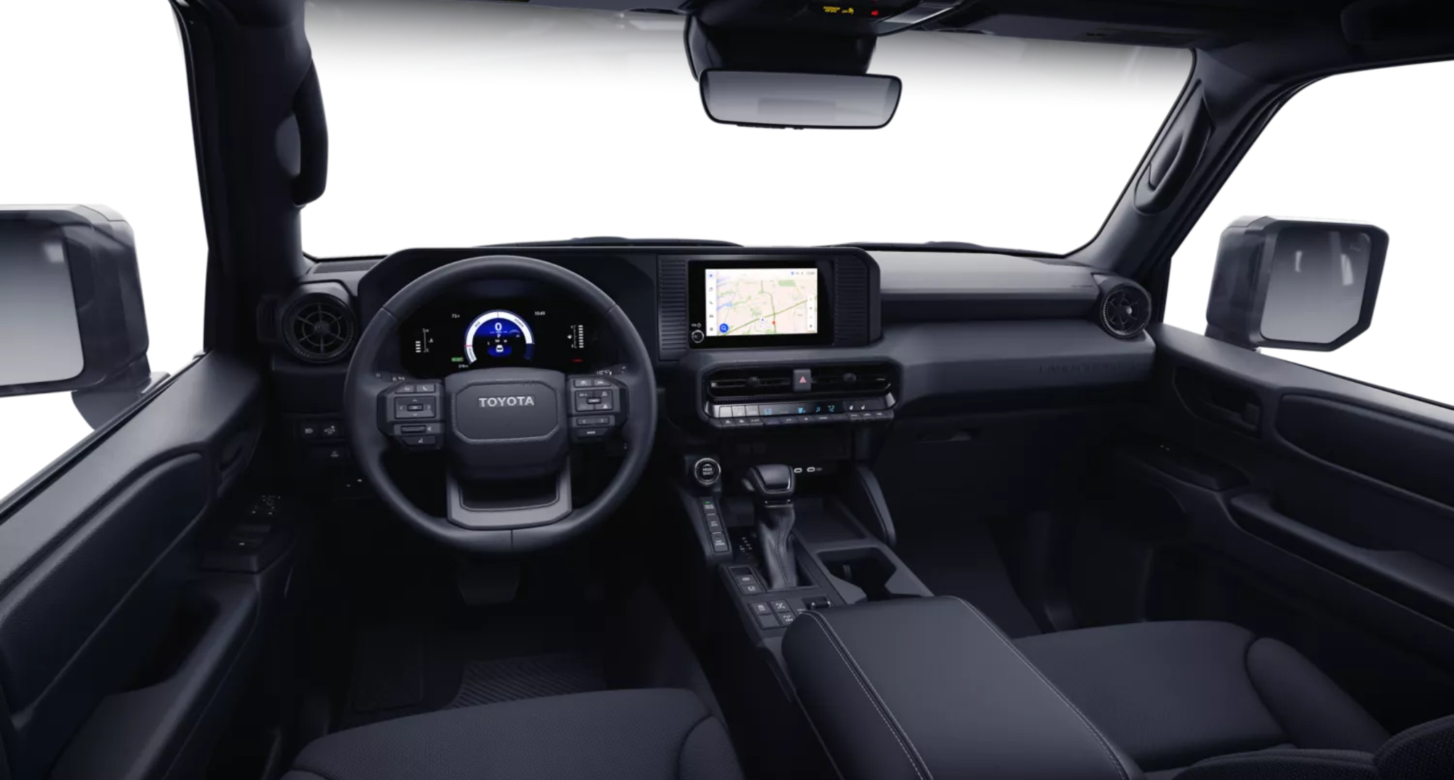2025 Toyota Land Cruiser 1958 AWD dashboard showcasing digital gauge cluster, touchscreen navigation system, and rugged interior trim.