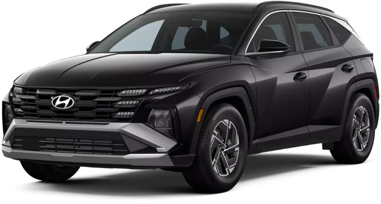 Front view of the 2025 Hyundai Tucson Hybrid Lease showcasing its bold grille design.