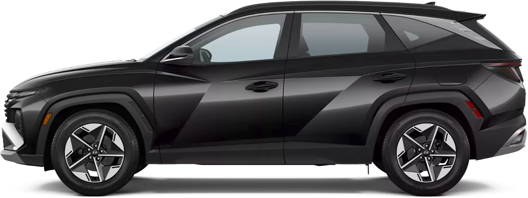 Side profile of the 2025 Hyundai Tucson Hybrid Lease, a sleek hybrid SUV.