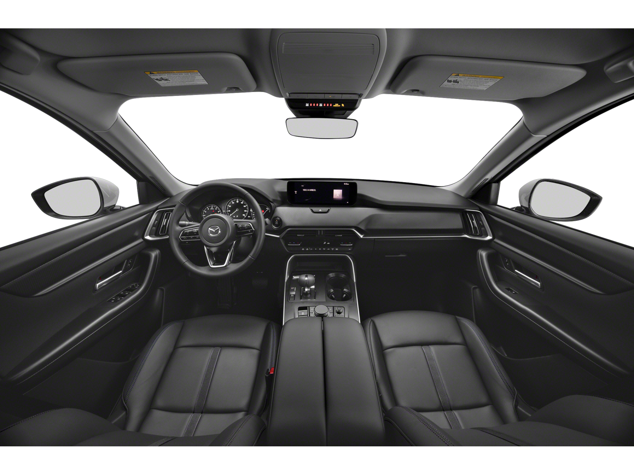 Interior dash view of the Mazda hybrid SUV 2025 featuring a large infotainment screen and premium controls.