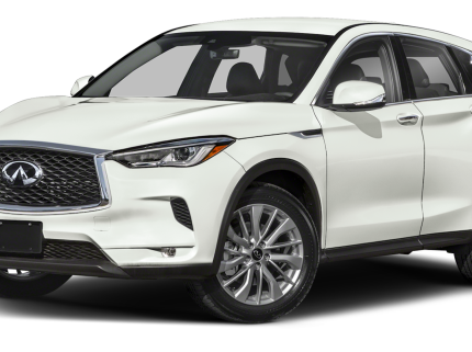 Sleek front view of the 2025 Infiniti QX50 lease special, showcasing its bold grille.