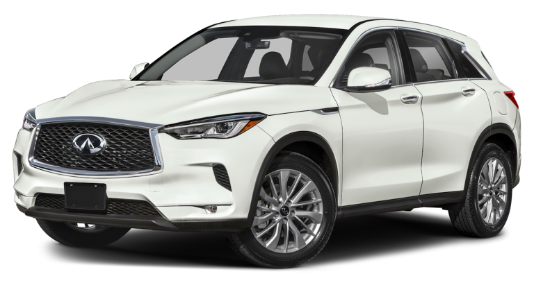 Sleek front view of the 2025 Infiniti QX50 lease special, showcasing its bold grille.