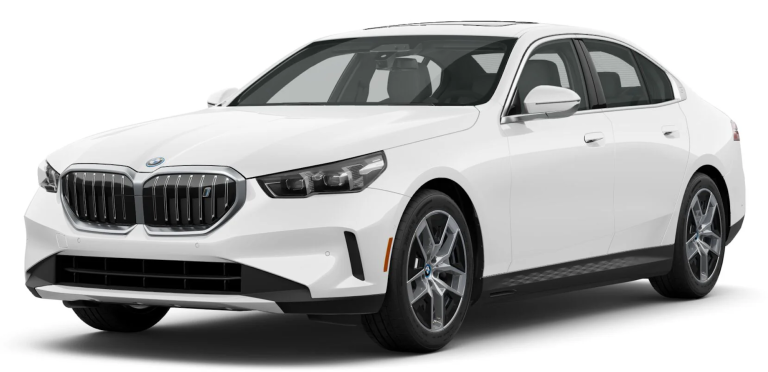 Front view of the 2025 BMW i5 Lease, showcasing luxury design for best electric car lease deals.