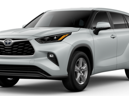 Front view of the 2025 Toyota Highlander lease, showcasing its sleek design for best lease deals 2025.