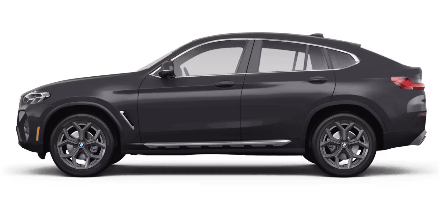 Side view of 2025 BMW X4 lease, highlighting sleek BMW X4 luxury SUV for NYC car leasing specials.