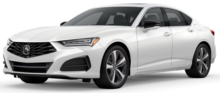 Front exterior view of the 2025 Acura TLX FWD Technology Package showcasing its Diamond Pentagon grille and Jewel Eye LED headlights.