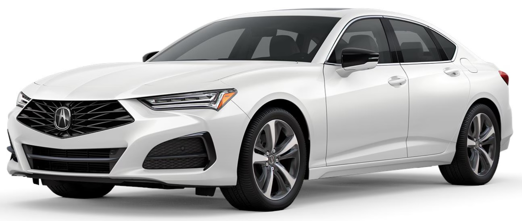 Front exterior view of the 2025 Acura TLX FWD Technology Package showcasing its Diamond Pentagon grille and Jewel Eye LED headlights.