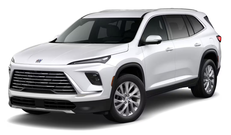 Front view of the 2025 Buick Enclave Preferred AWD showcasing its bold grille design, LED headlights, and modern styling for a premium road presence.