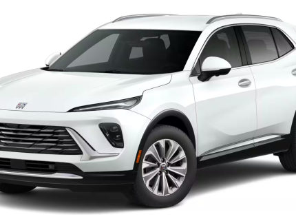 Front view of the 2025 Buick Envision Preferred AWD featuring a bold grille design, sleek LED headlights, and aerodynamic styling.