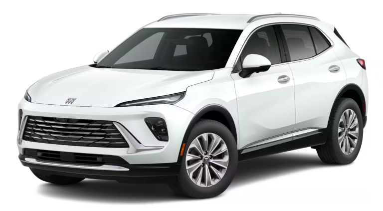 Front view of the 2025 Buick Envision Preferred AWD featuring a bold grille design, sleek LED headlights, and aerodynamic styling.