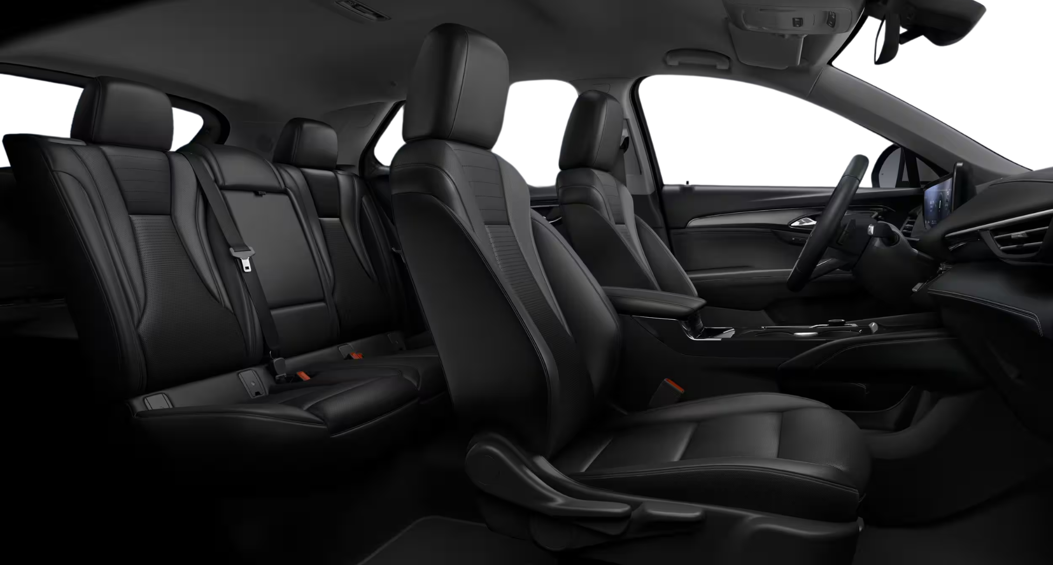 Spacious rear seats of the 2025 Buick Envision Preferred AWD featuring premium black leather upholstery and modern interior design.
